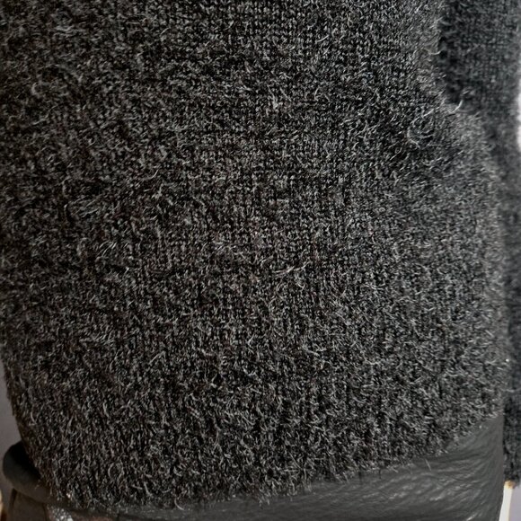 Y2K Black Fluffy Shaggy Sweater Silver Sequin Bird Eagle Size XS V Neck - Picture 5 of 10